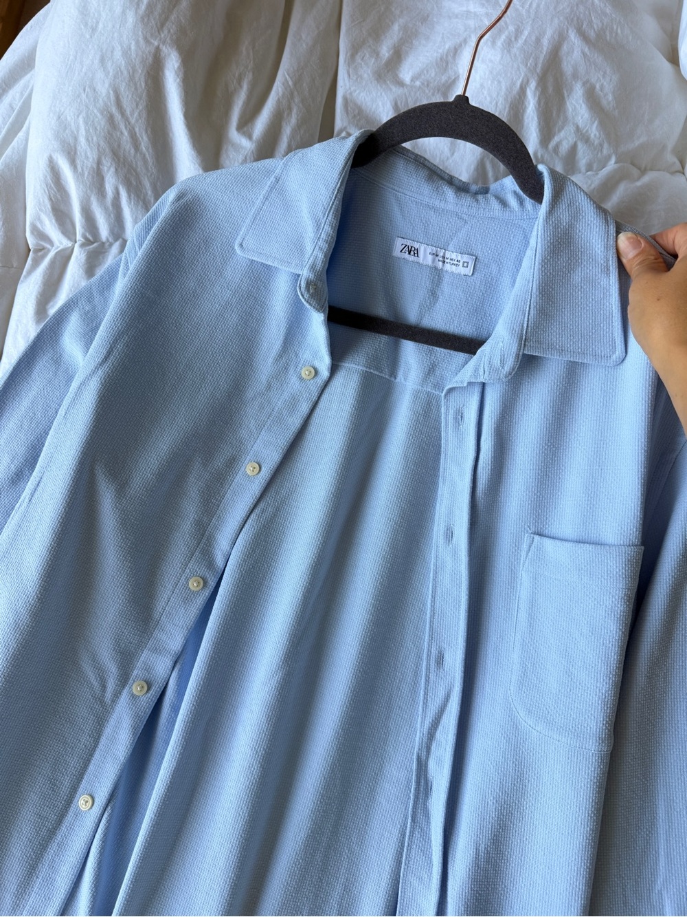 Zara Sky Blue Textured Button-Down Shirt